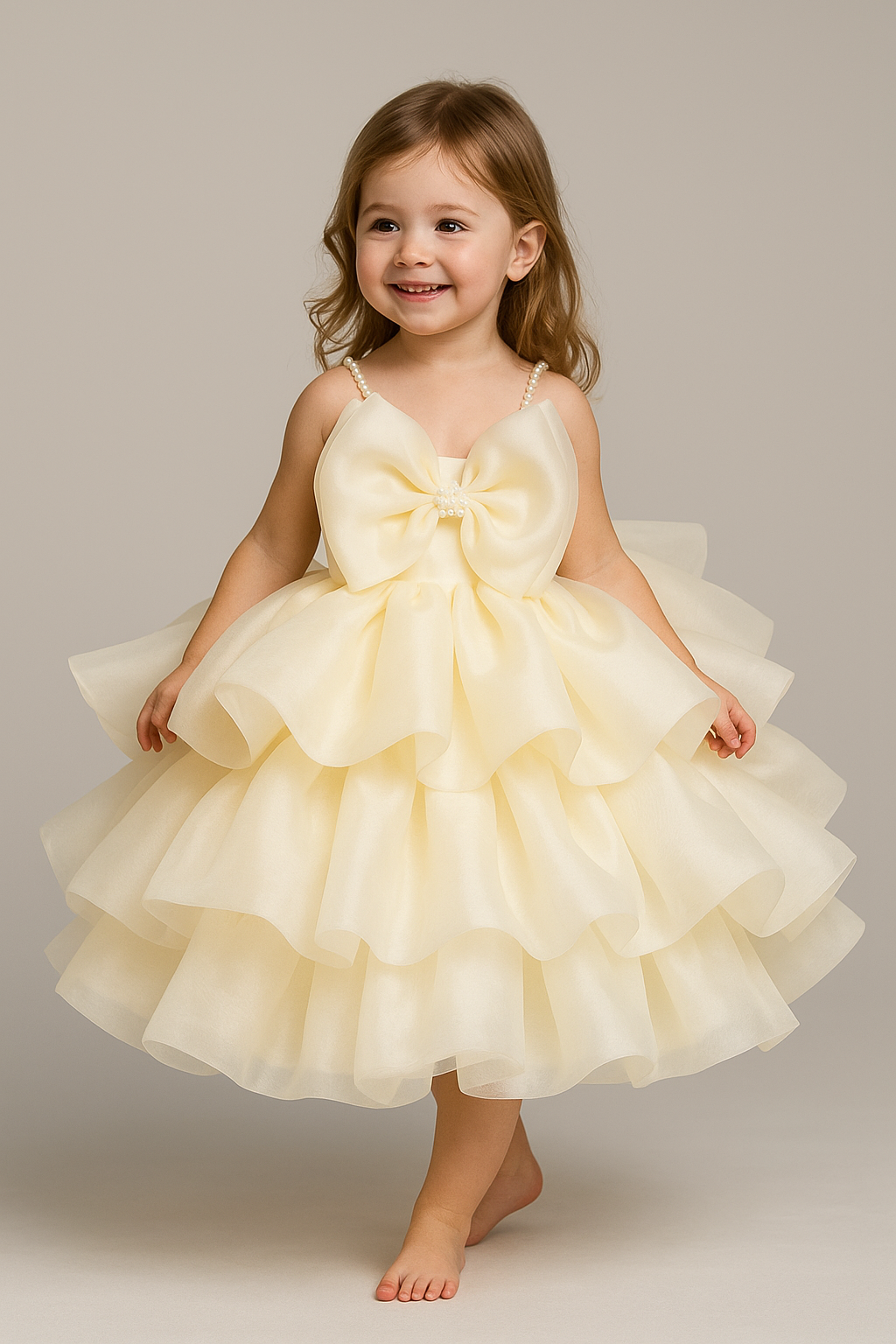 Ivory Pearl Bow Organza Frock