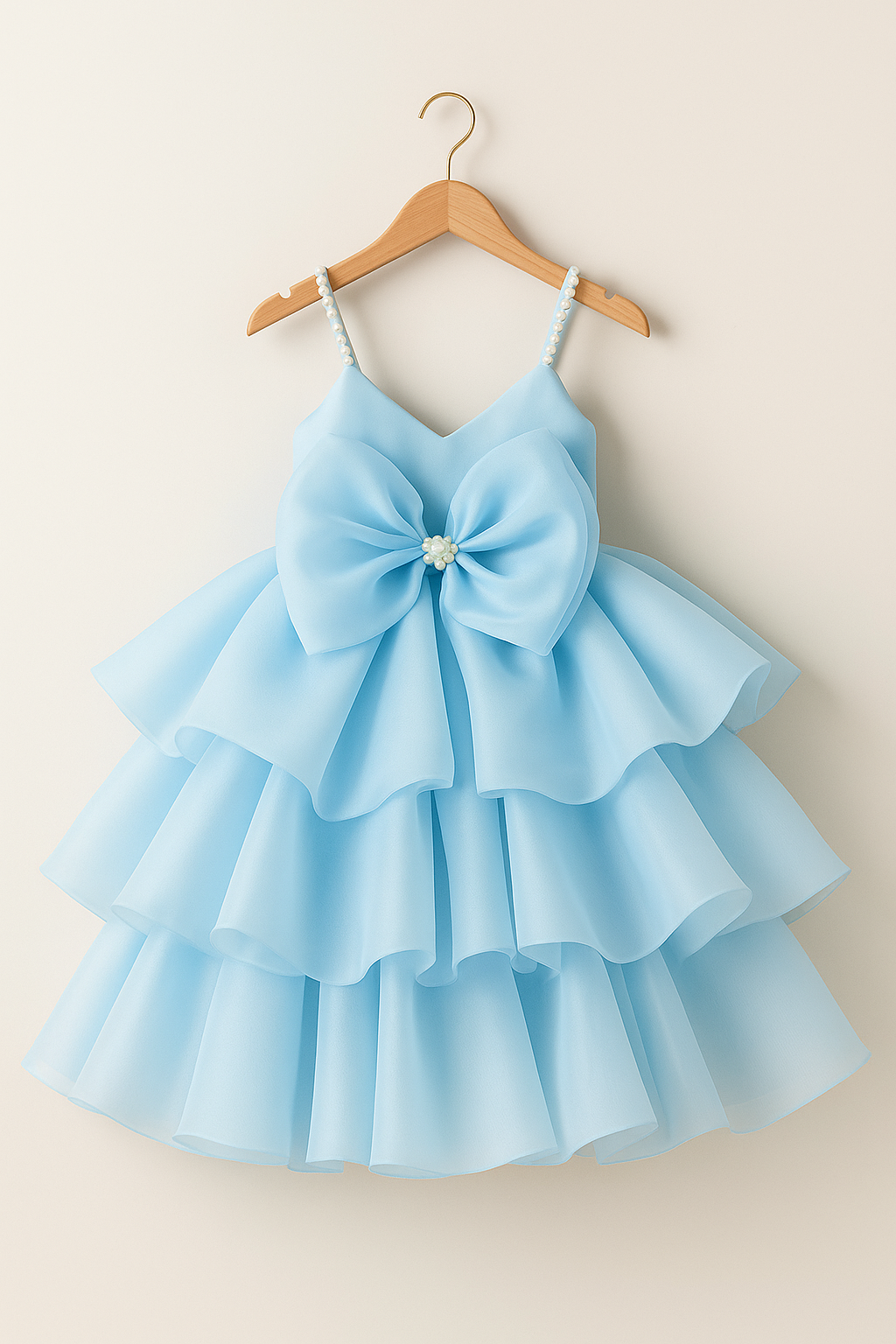 Pastel Blue Layered Bow Organza Frock