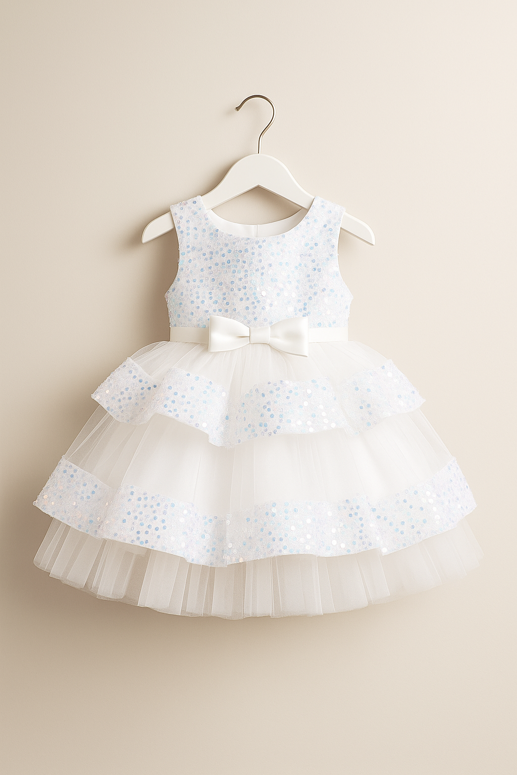 White Sequin Layered Frock