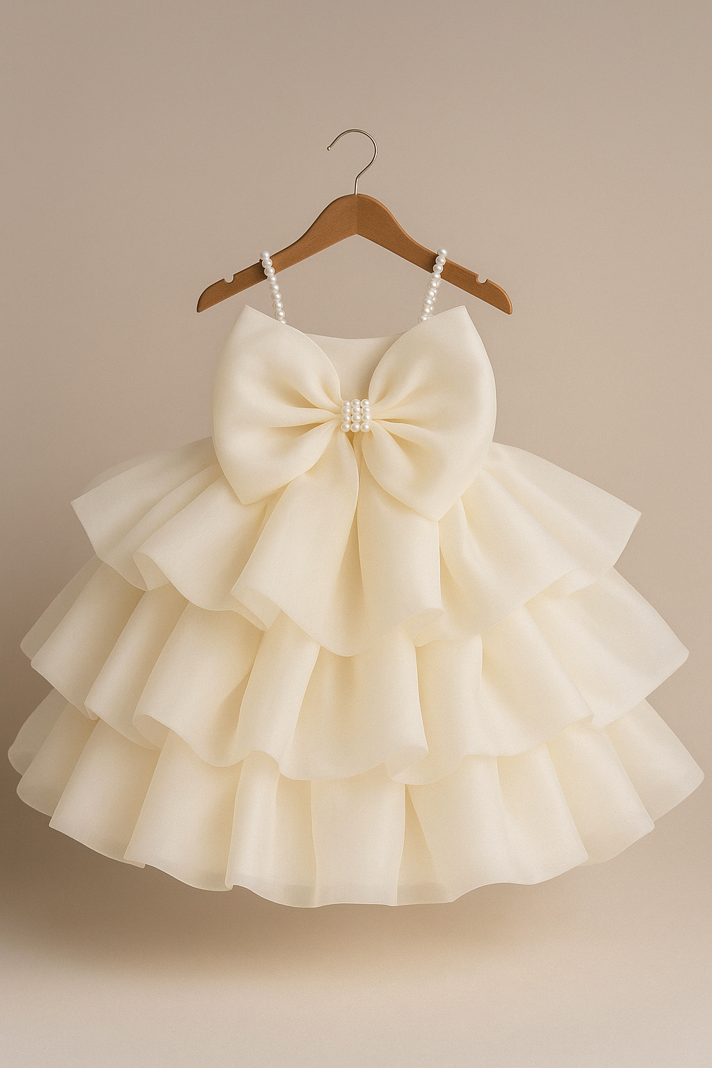 Ivory Pearl Bow Organza Frock
