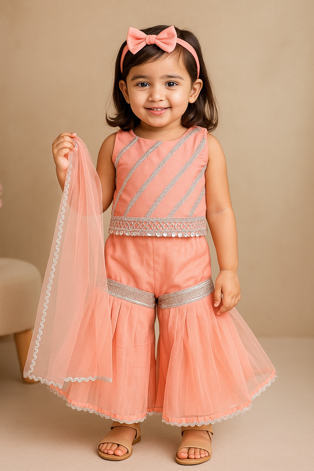 Peach Sharara Set with Dupatta