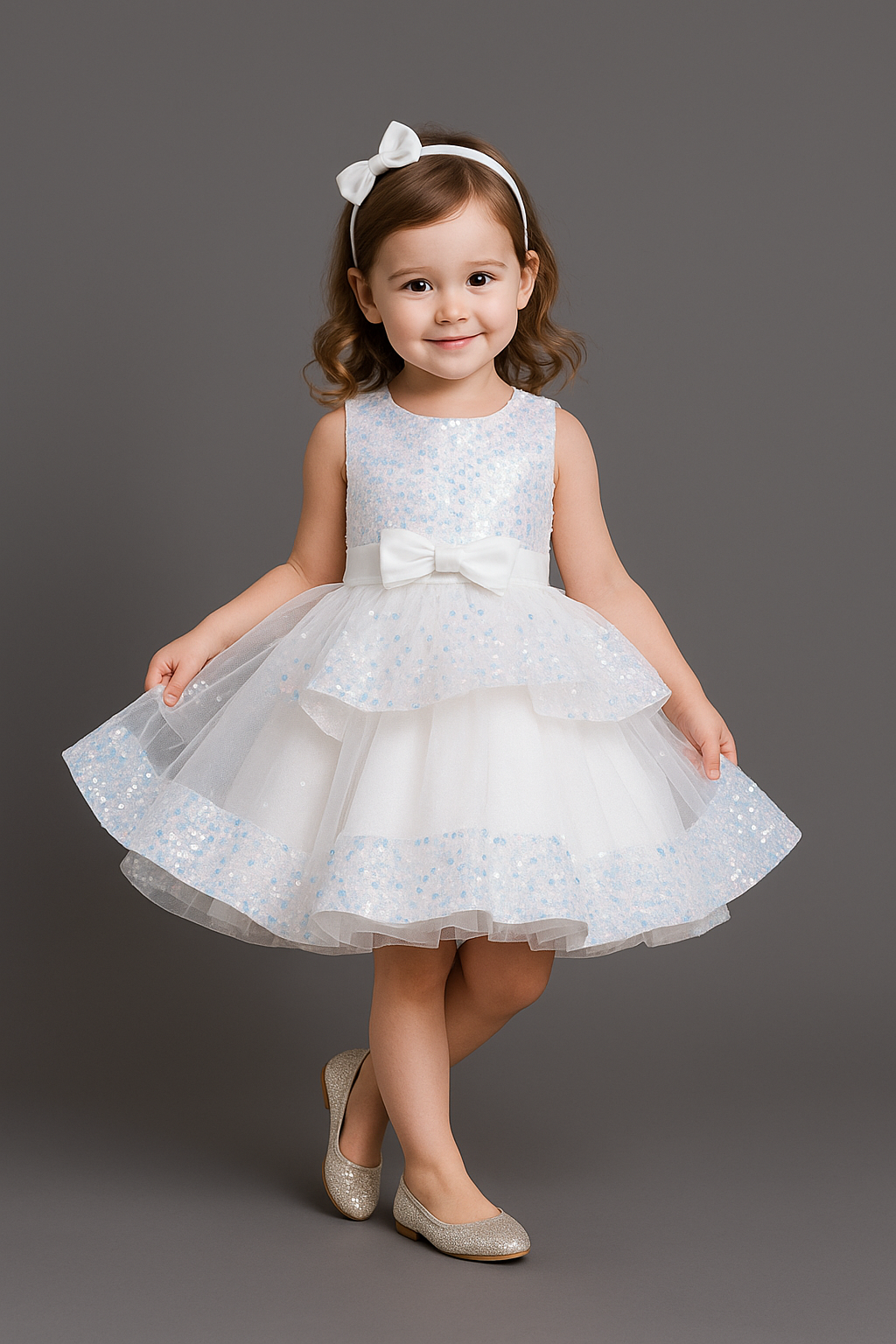 White Sequin Layered Frock