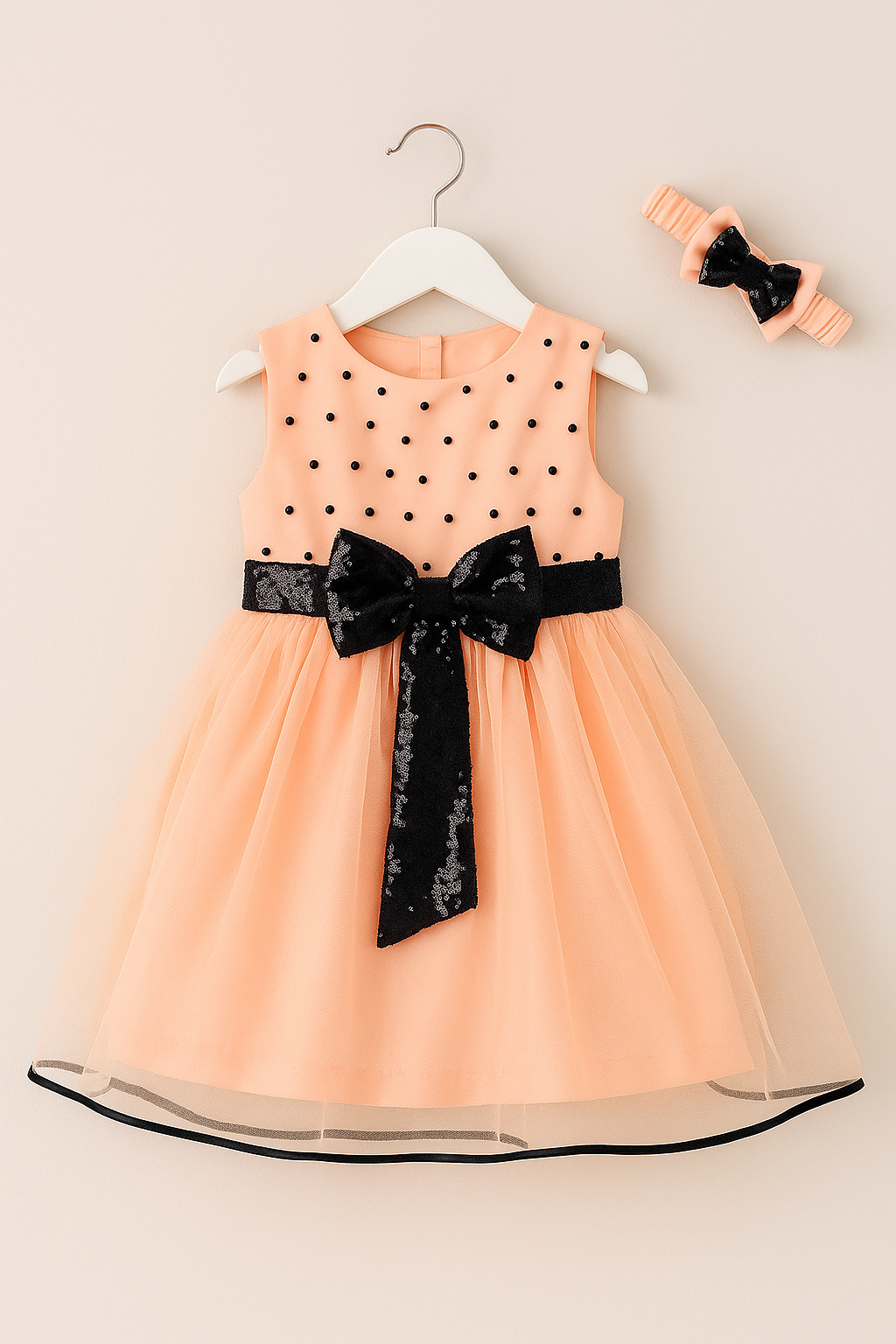 Peach and Black Bow Frock