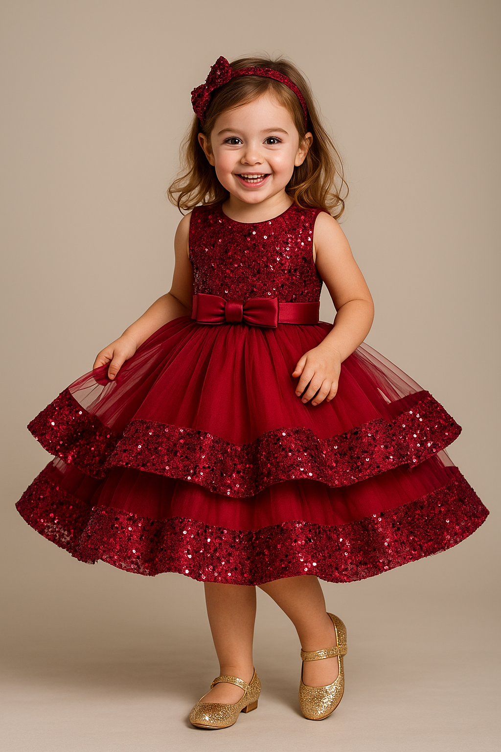 Maroon Sequin Layered Frock