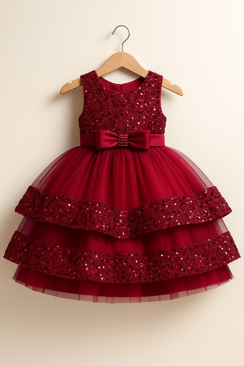 Maroon Sequin Layered Frock
