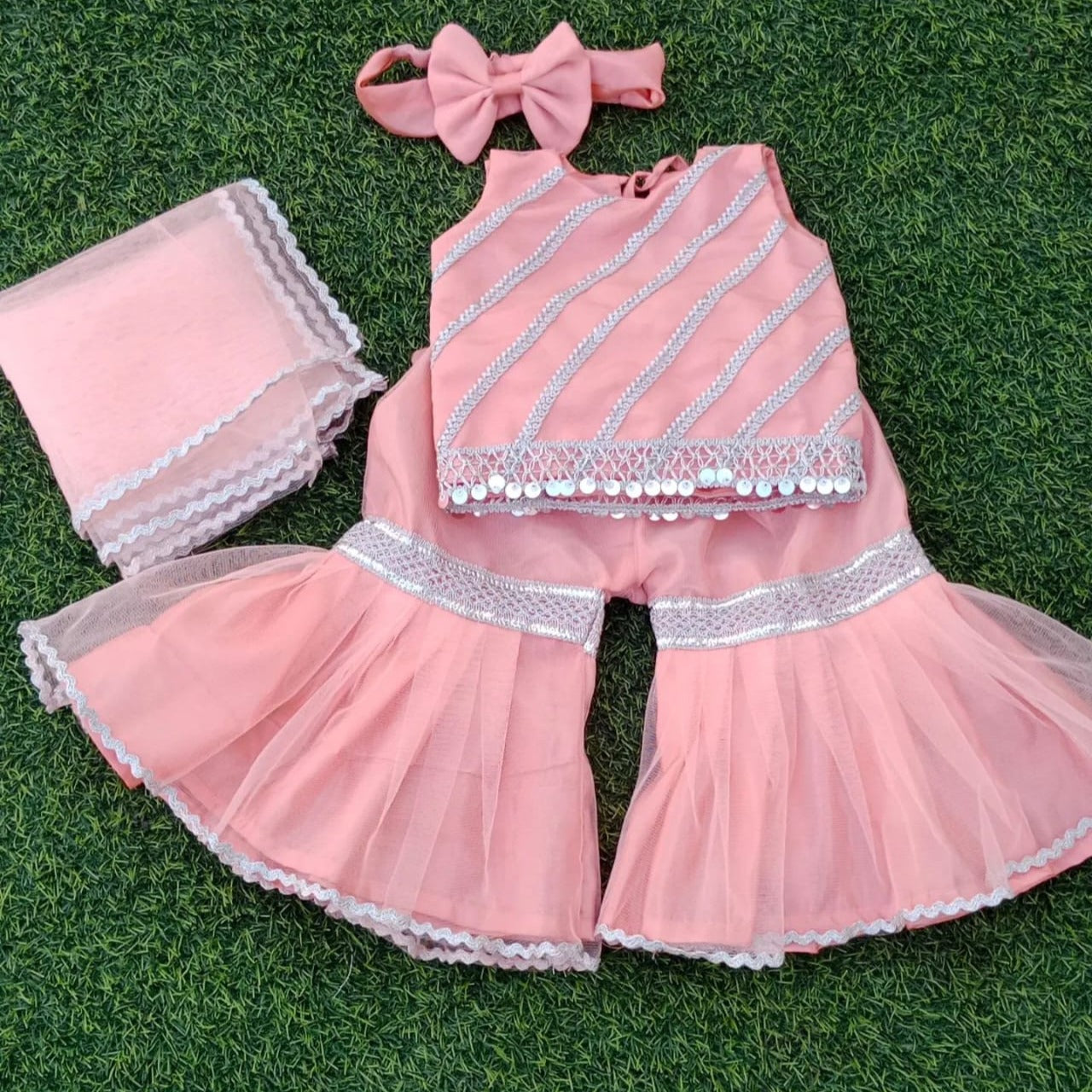 Stylish Baby Girls Gharara Set with Dupatta | fancy party wear by zeeniastic